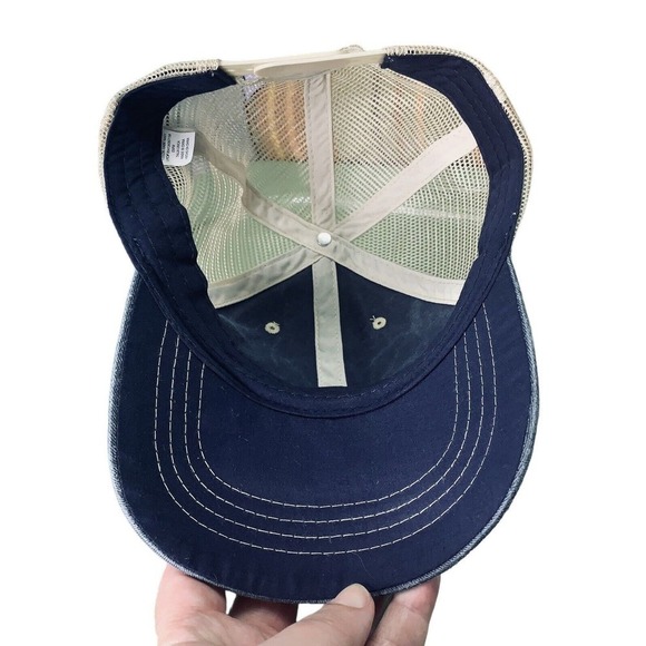 Acid Washed Mesh Twill Cap Adjustable Snapback Hat Baseball Blue Beige - Picture 5 of 6